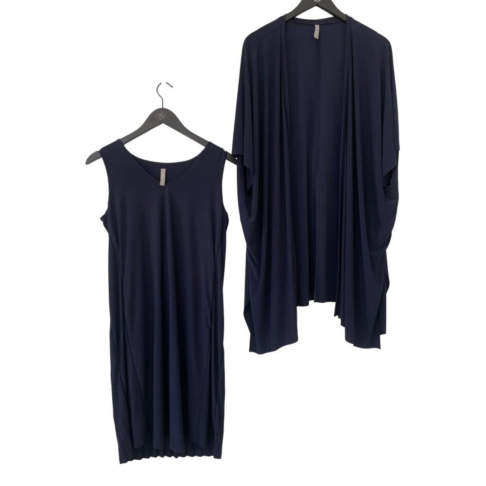 Last Tango Sleeveless Pleated Dress and Cardigan Two Piece Set Women S Navy Blue